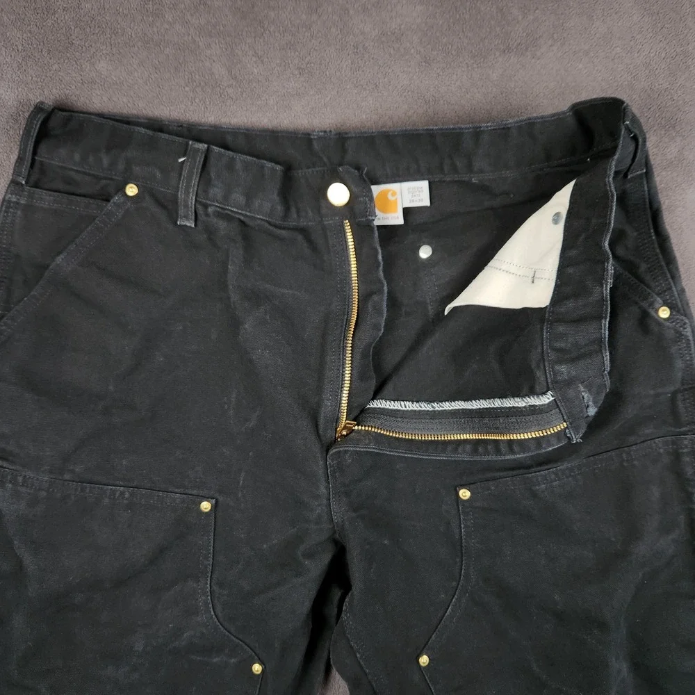 Vintage‎ Carhartt Pants 38x30 Black B01 Canvas Carpenter Double Knee Made in USA